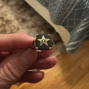 Women's Eastern Star Black Enamel Ring with Gold Star Accent